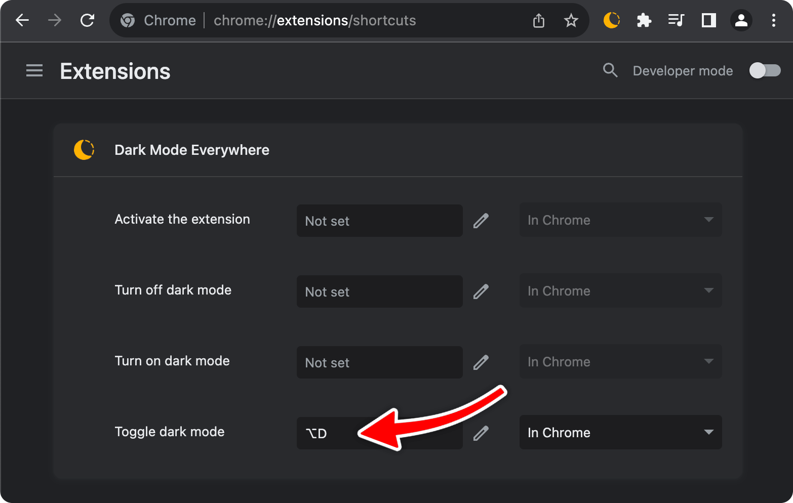 Keyboard shortcuts - set