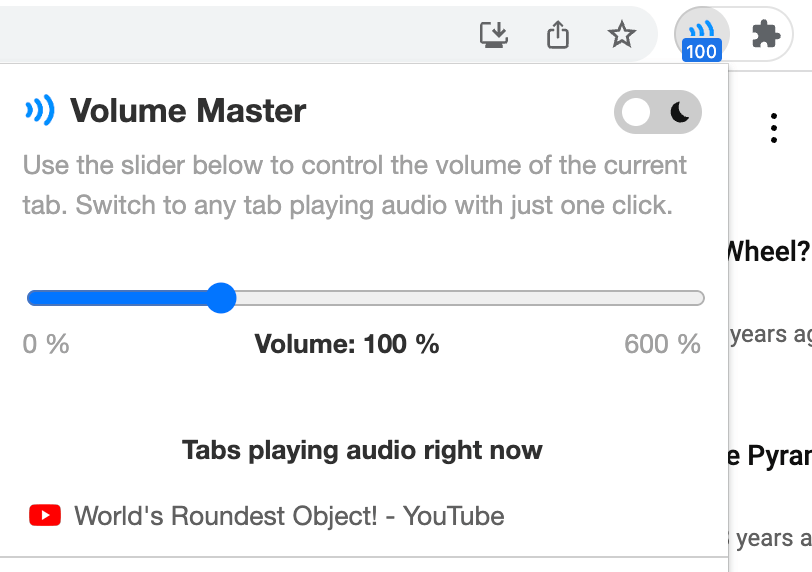 Adjusting volume - 100 %